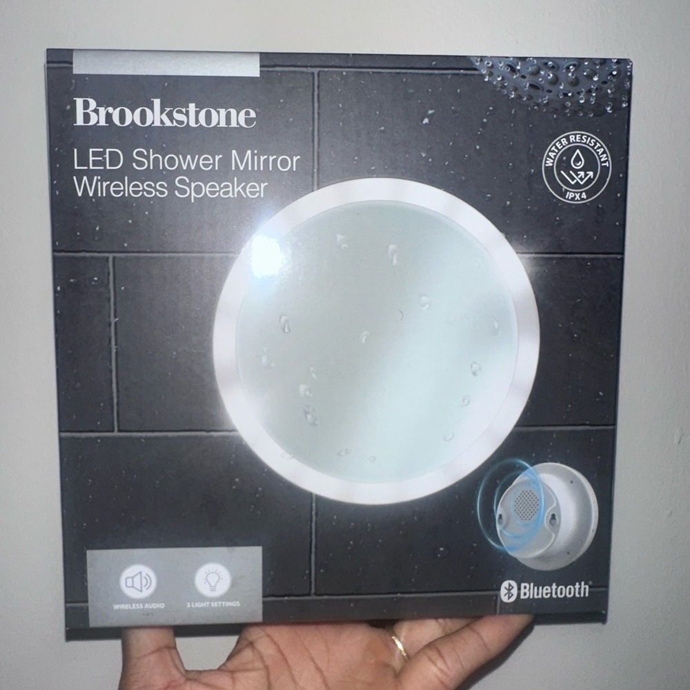 Waterproof Bluetooth Speaker Shower Mirror LED Brookstone